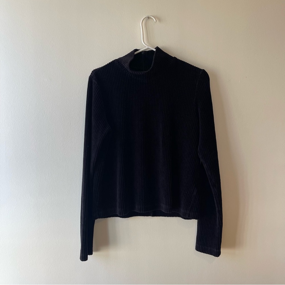 Weekday Lova Turtleneck Charcoal Ribbed Long Sleeve